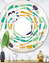 geometric pattern with leaves and flowers - Modern Round or Oval Wall Mirror - Whirl