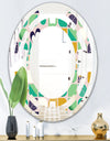 geometric pattern with leaves and flowers - Modern Round or Oval Wall Mirror - Space