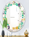 geometric pattern with leaves and flowers - Modern Round or Oval Wall Mirror - Leaves