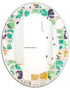 geometric pattern with leaves and flowers - Modern Round or Oval Wall Mirror - Leaves