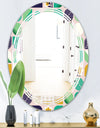 geometric pattern with leaves and flowers - Modern Round or Oval Wall Mirror - Triple C