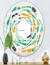 geometric pattern with leaves and flowers - Modern Round or Oval Wall Mirror - Whirl