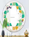 geometric pattern with leaves and flowers - Modern Round or Oval Wall Mirror - Quatrefoil