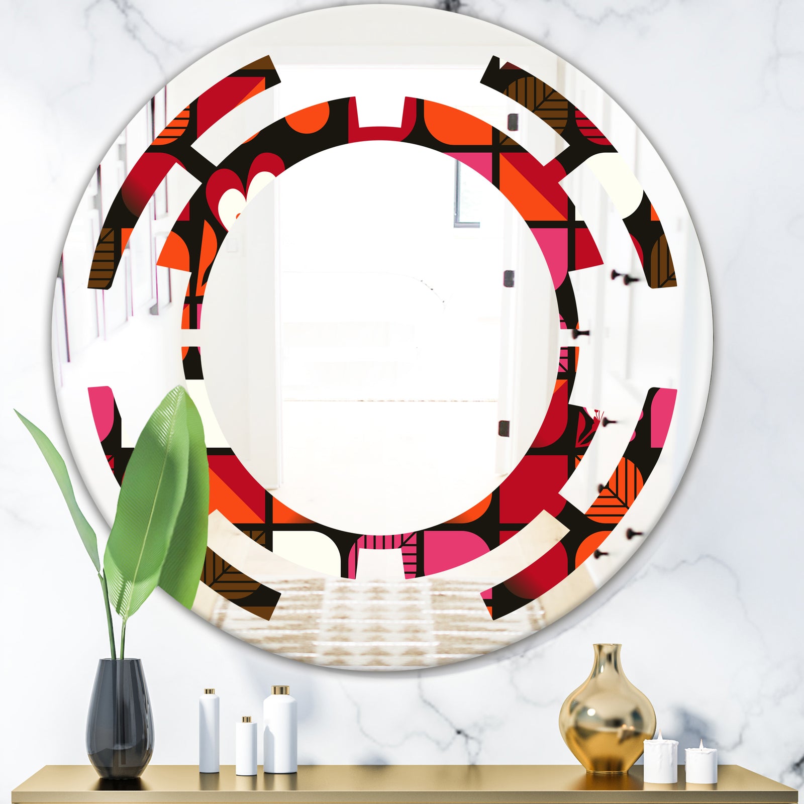 Geometric Retro Flower Design I - Modern Round or Oval Wall Mirror - Space