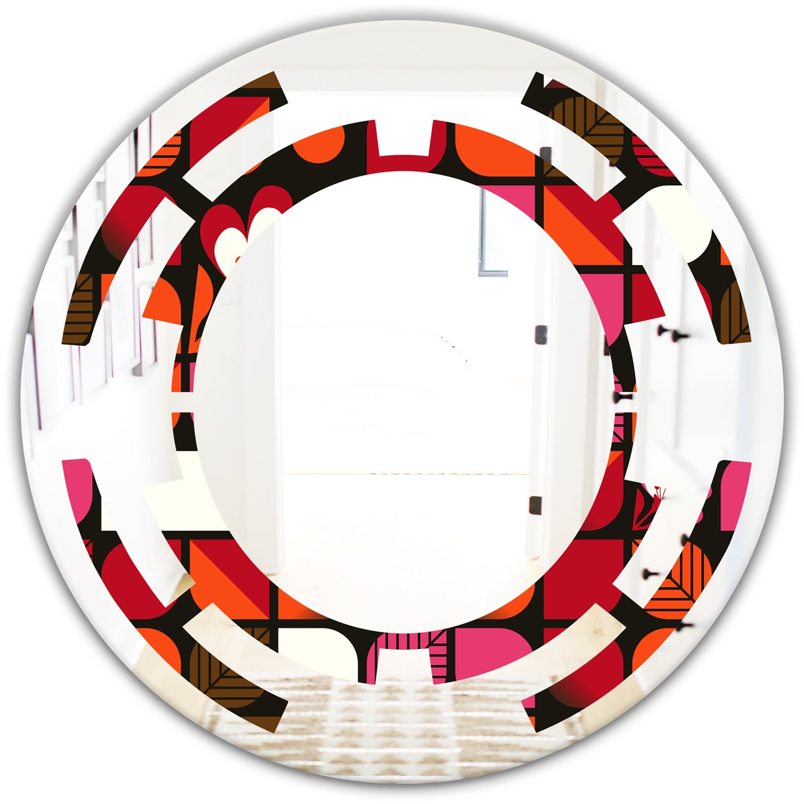 Geometric Retro Flower Design I - Modern Round or Oval Wall Mirror - Space