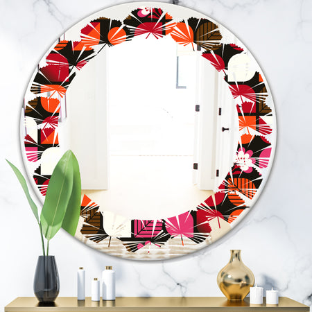 Geometric Retro Flower Design I - Modern Round or Oval Wall Mirror - Leaves