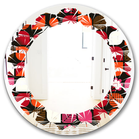 Geometric Retro Flower Design I - Modern Round or Oval Wall Mirror - Leaves