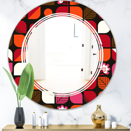 Geometric Retro Flower Design I - Modern Round or Oval Wall Mirror - Triple C