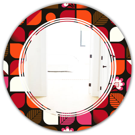 Geometric Retro Flower Design I - Modern Round or Oval Wall Mirror - Triple C