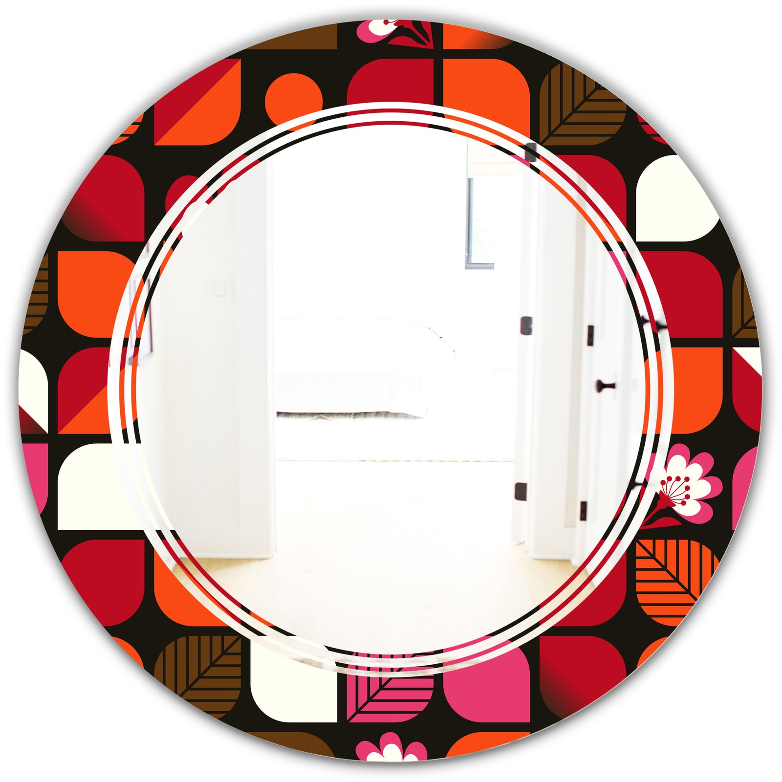 Geometric Retro Flower Design I - Modern Round or Oval Wall Mirror - Triple C