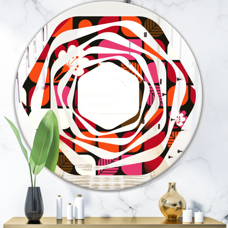 Geometric Retro Flower Design I - Modern Round or Oval Wall Mirror - Whirl
