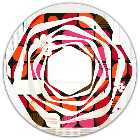 Geometric Retro Flower Design I - Modern Round or Oval Wall Mirror - Whirl