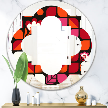Geometric Retro Flower Design I - Modern Round or Oval Wall Mirror - Quatrefoil