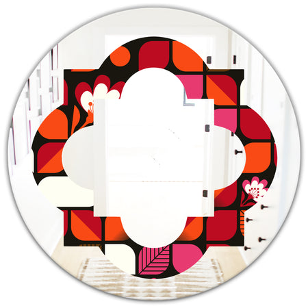 Geometric Retro Flower Design I - Modern Round or Oval Wall Mirror - Quatrefoil
