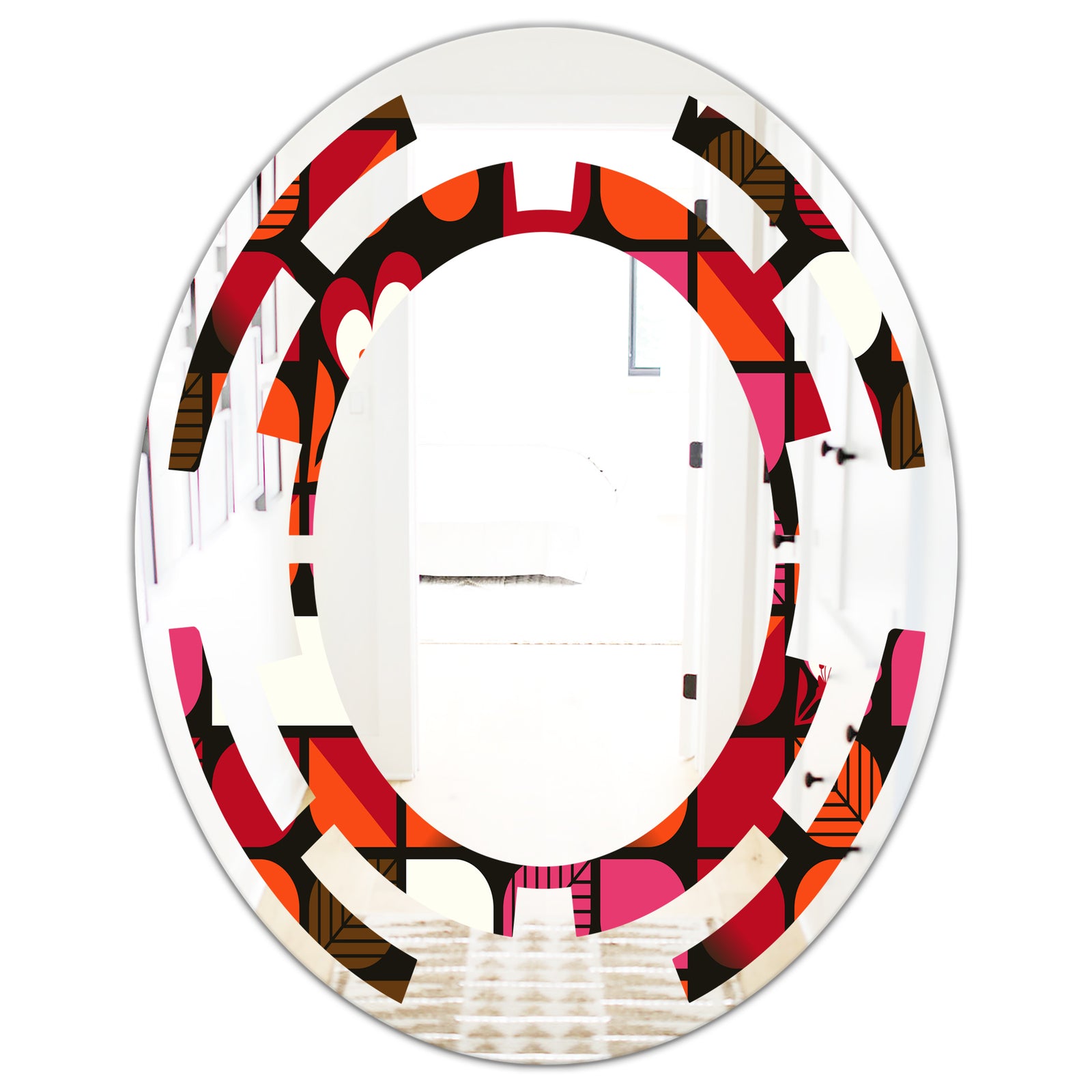 Geometric Retro Flower Design I - Modern Round or Oval Wall Mirror - Space