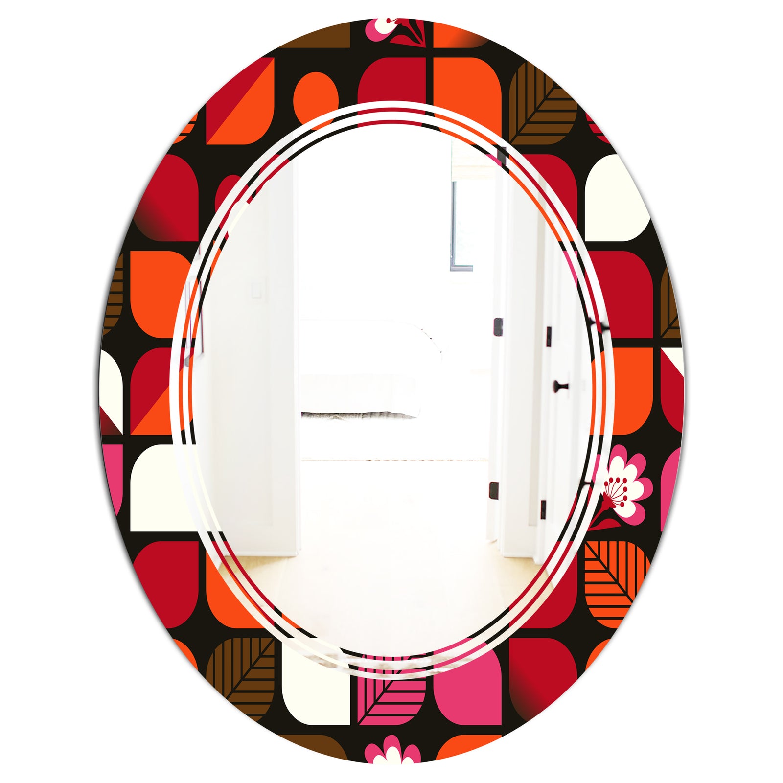 Geometric Retro Flower Design I - Modern Round or Oval Wall Mirror - Triple C
