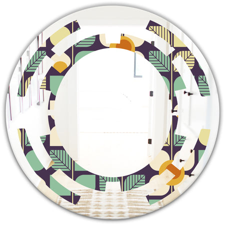 Botanical Retro Design III - Modern Round or Oval Wall Mirror - Space