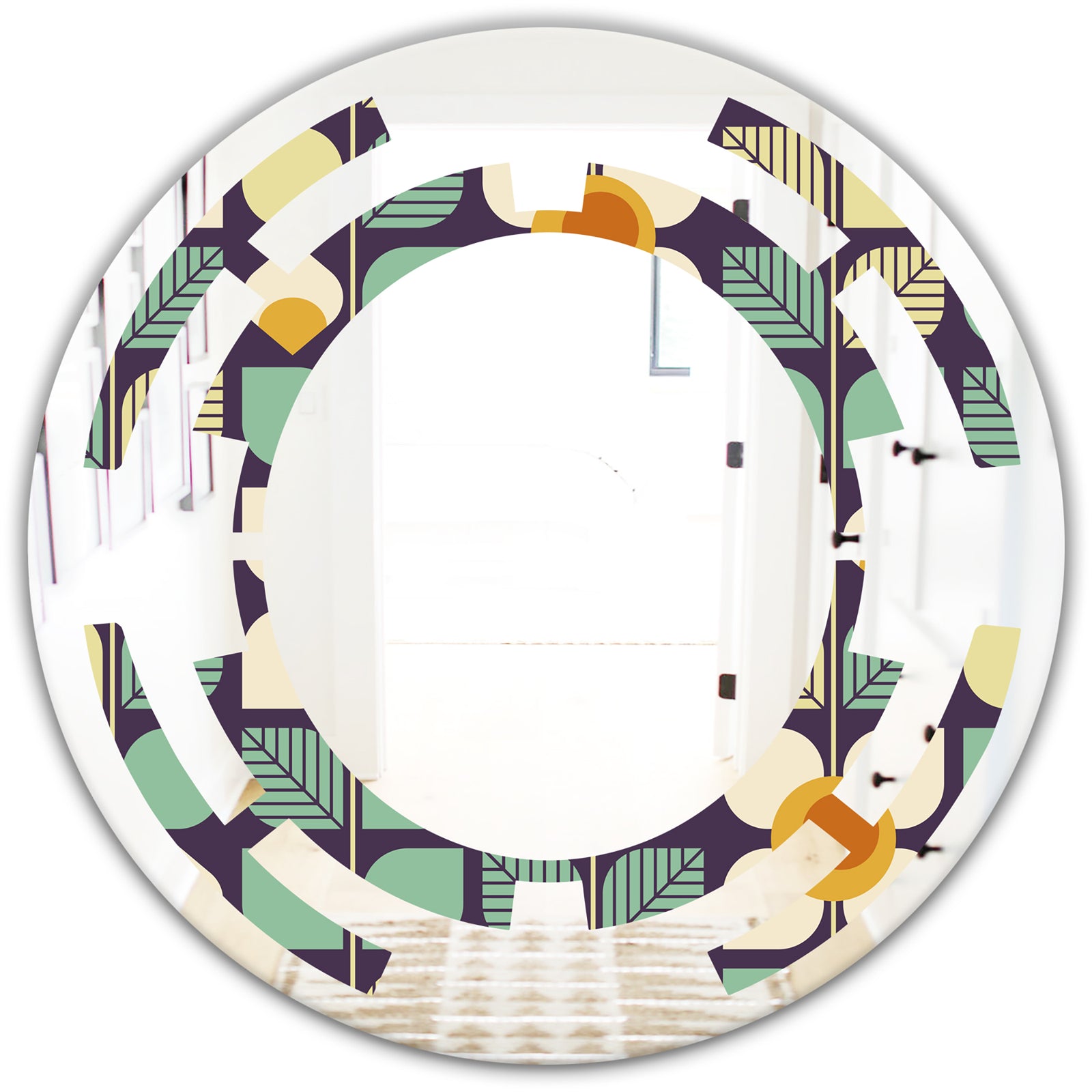 Botanical Retro Design III - Modern Round or Oval Wall Mirror - Space