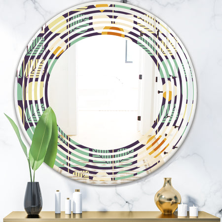 Botanical Retro Design III - Modern Round or Oval Wall Mirror - Wave