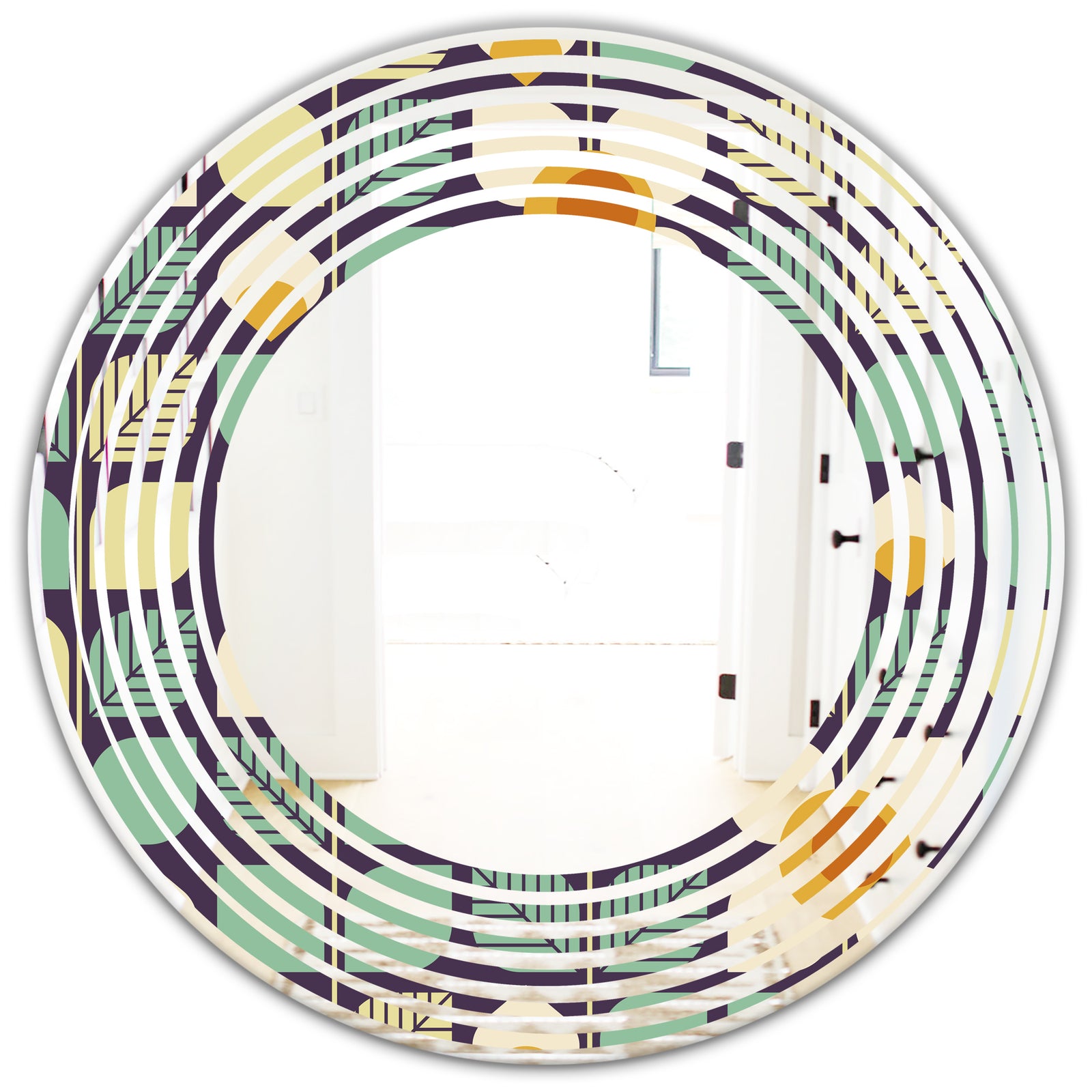 Botanical Retro Design III - Modern Round or Oval Wall Mirror - Wave