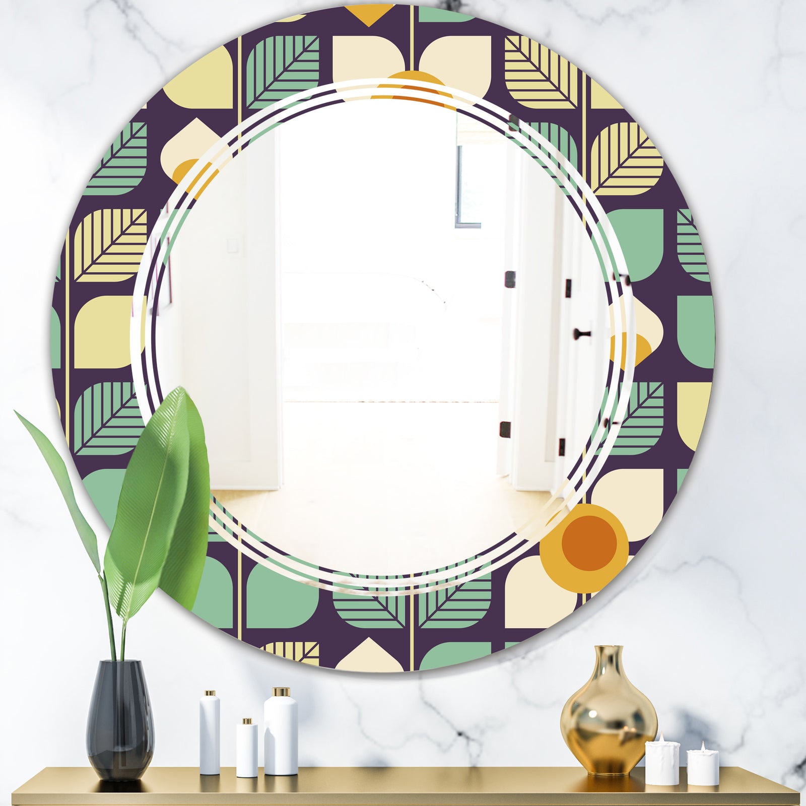 Botanical Retro Design III - Modern Round or Oval Wall Mirror - Triple C