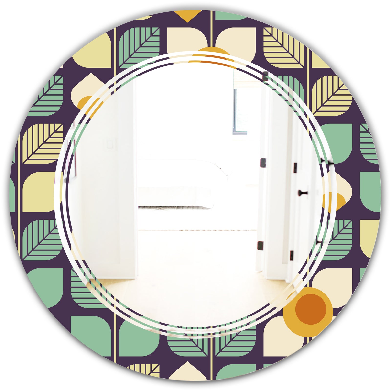 Botanical Retro Design III - Modern Round or Oval Wall Mirror - Triple C