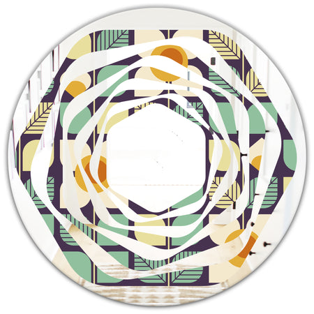Botanical Retro Design III - Modern Round or Oval Wall Mirror - Whirl