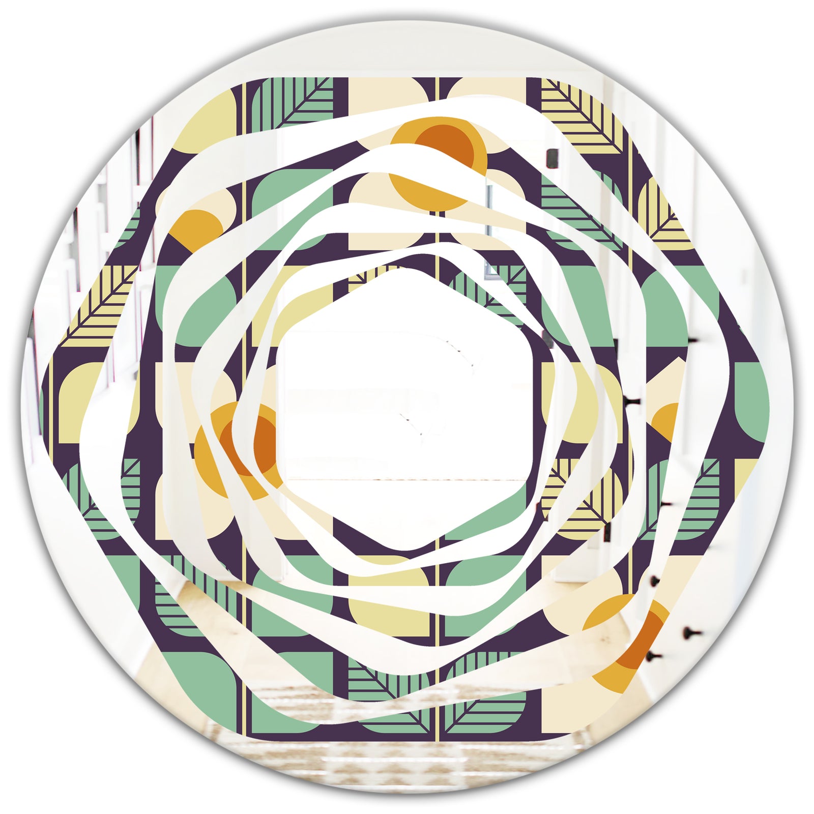 Botanical Retro Design III - Modern Round or Oval Wall Mirror - Whirl
