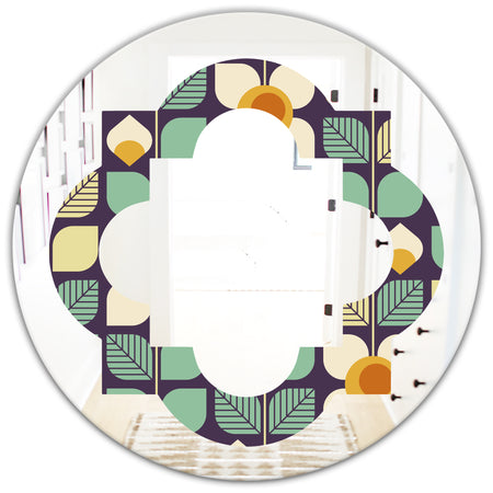 Botanical Retro Design III - Modern Round or Oval Wall Mirror - Quatrefoil