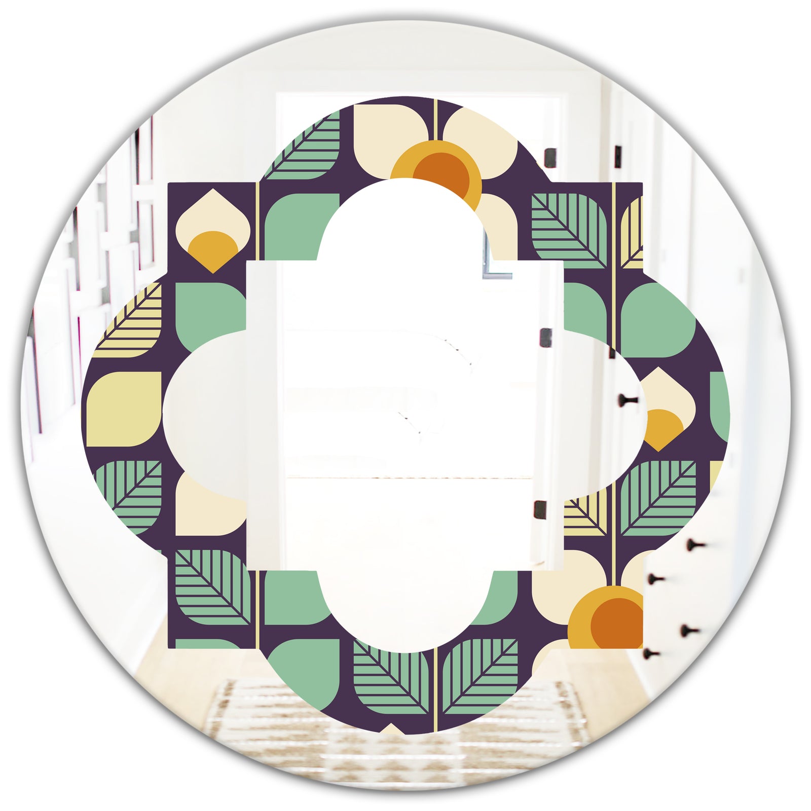Botanical Retro Design III - Modern Round or Oval Wall Mirror - Quatrefoil