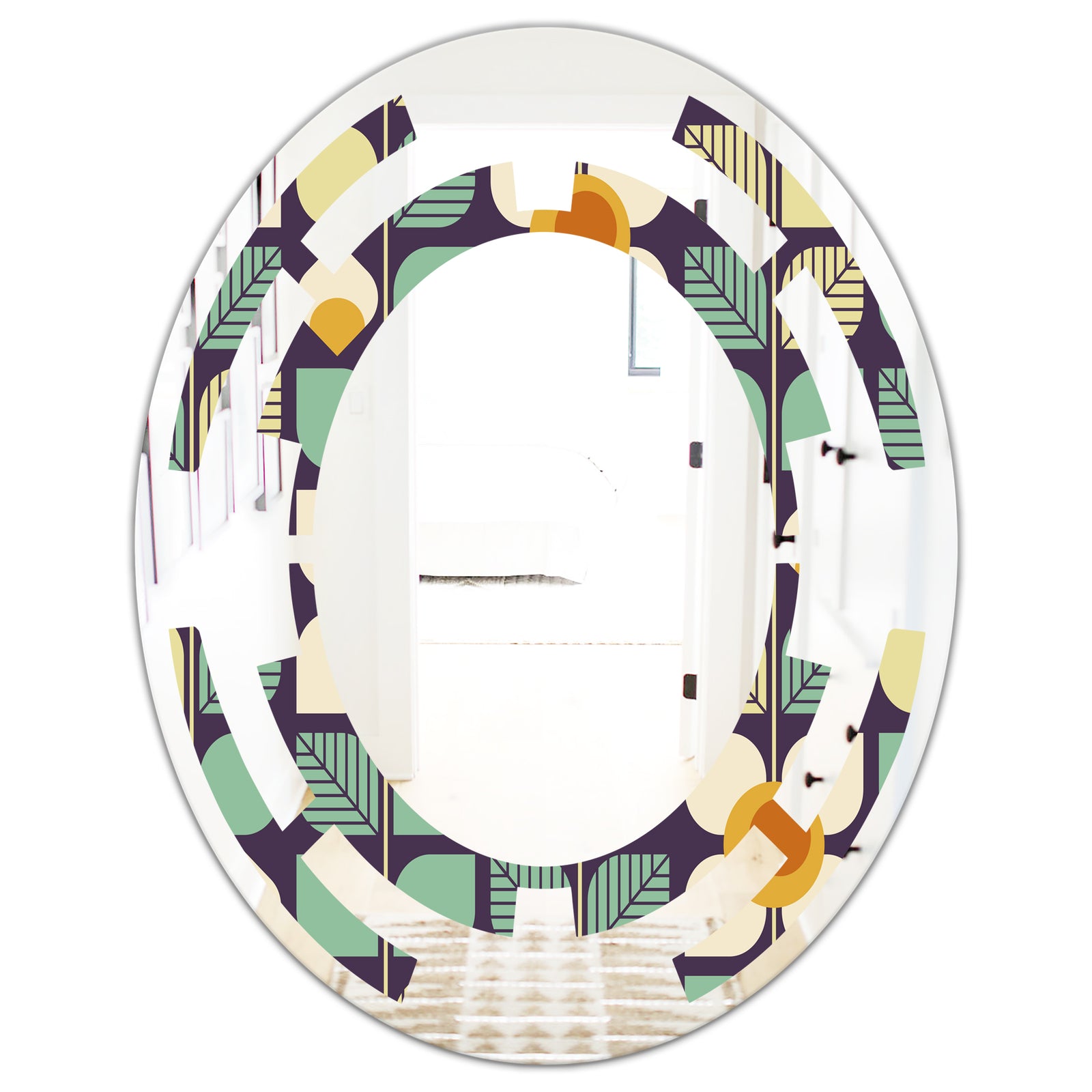 Botanical Retro Design III - Modern Round or Oval Wall Mirror - Space