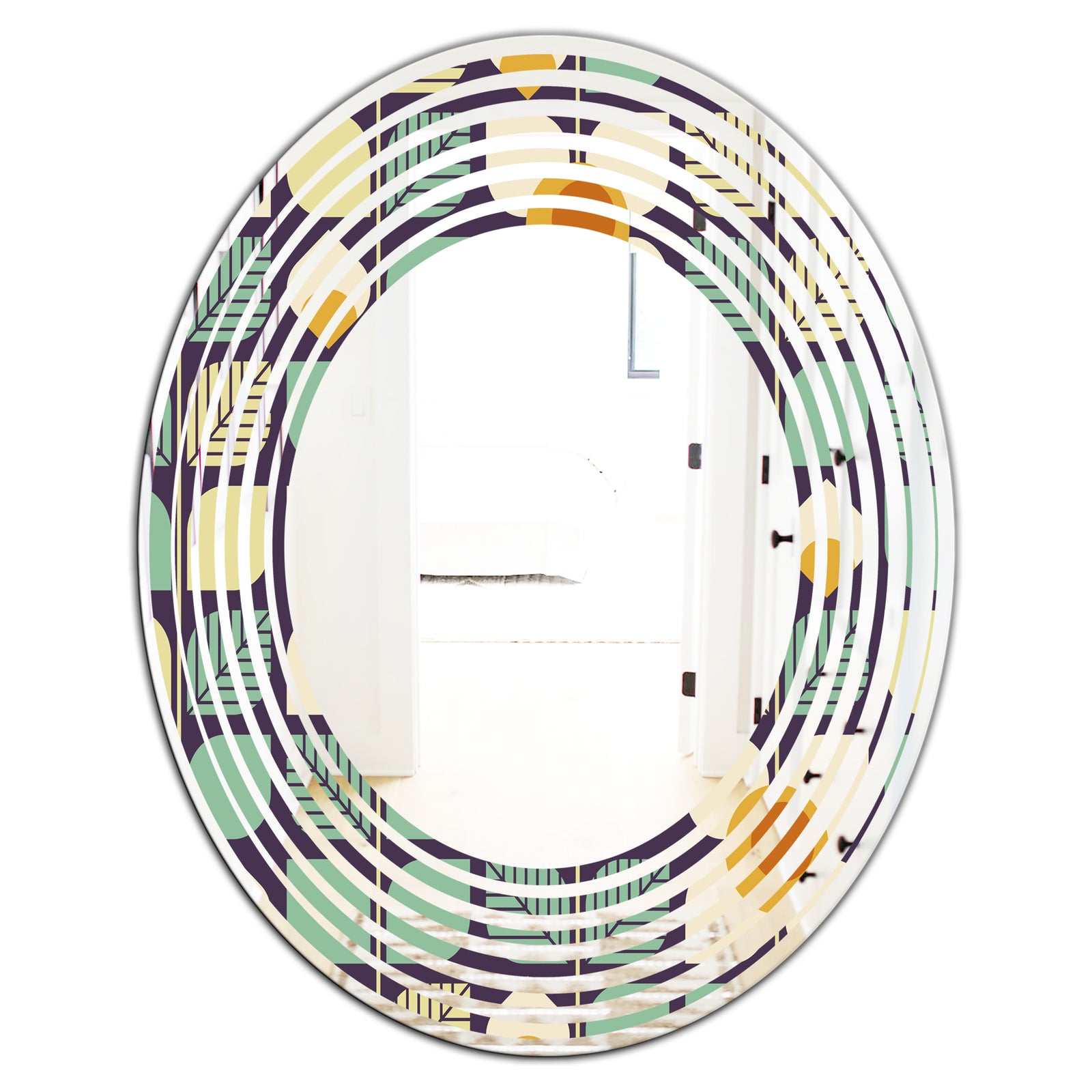 Botanical Retro Design III - Modern Round or Oval Wall Mirror - Wave