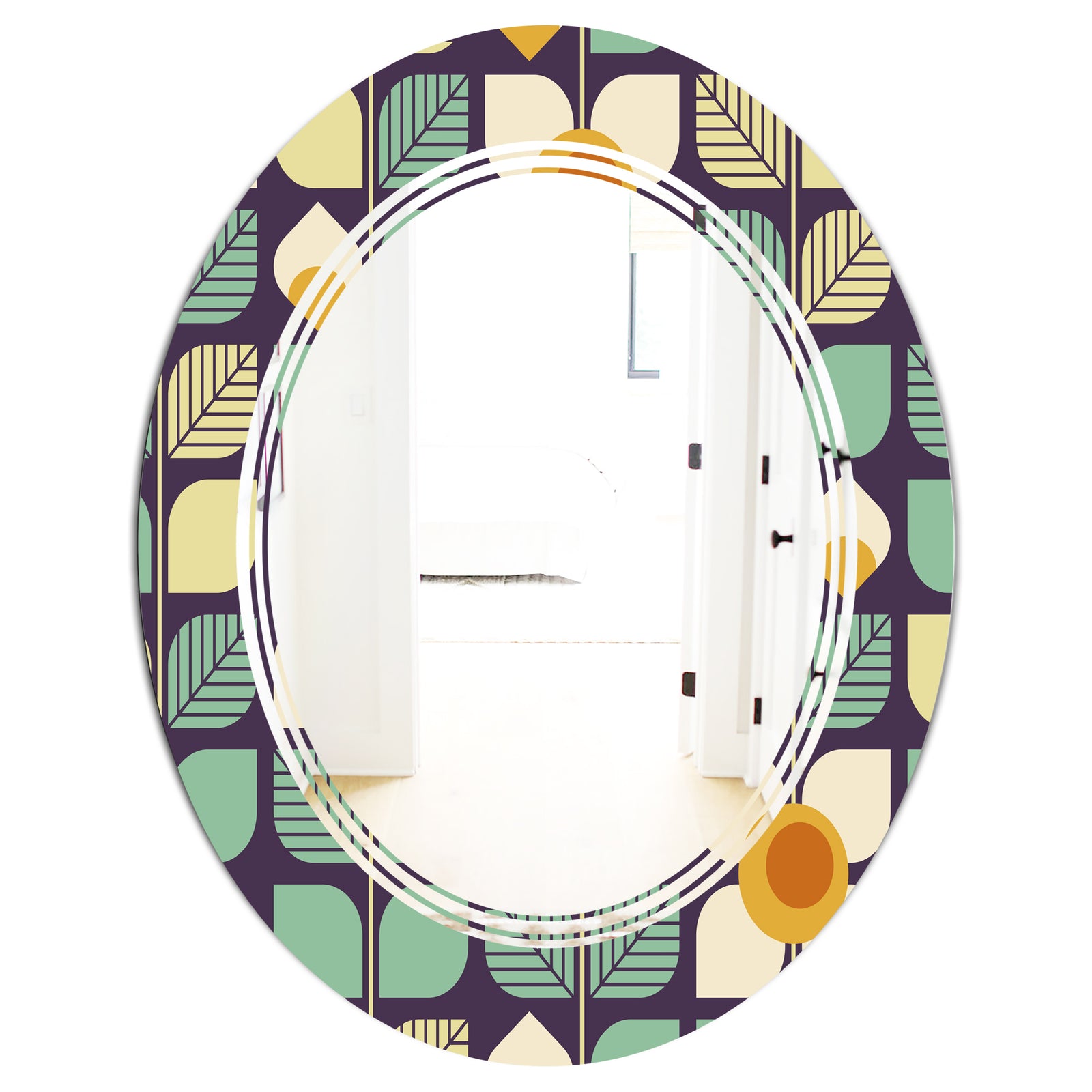 Botanical Retro Design III - Modern Round or Oval Wall Mirror - Triple C