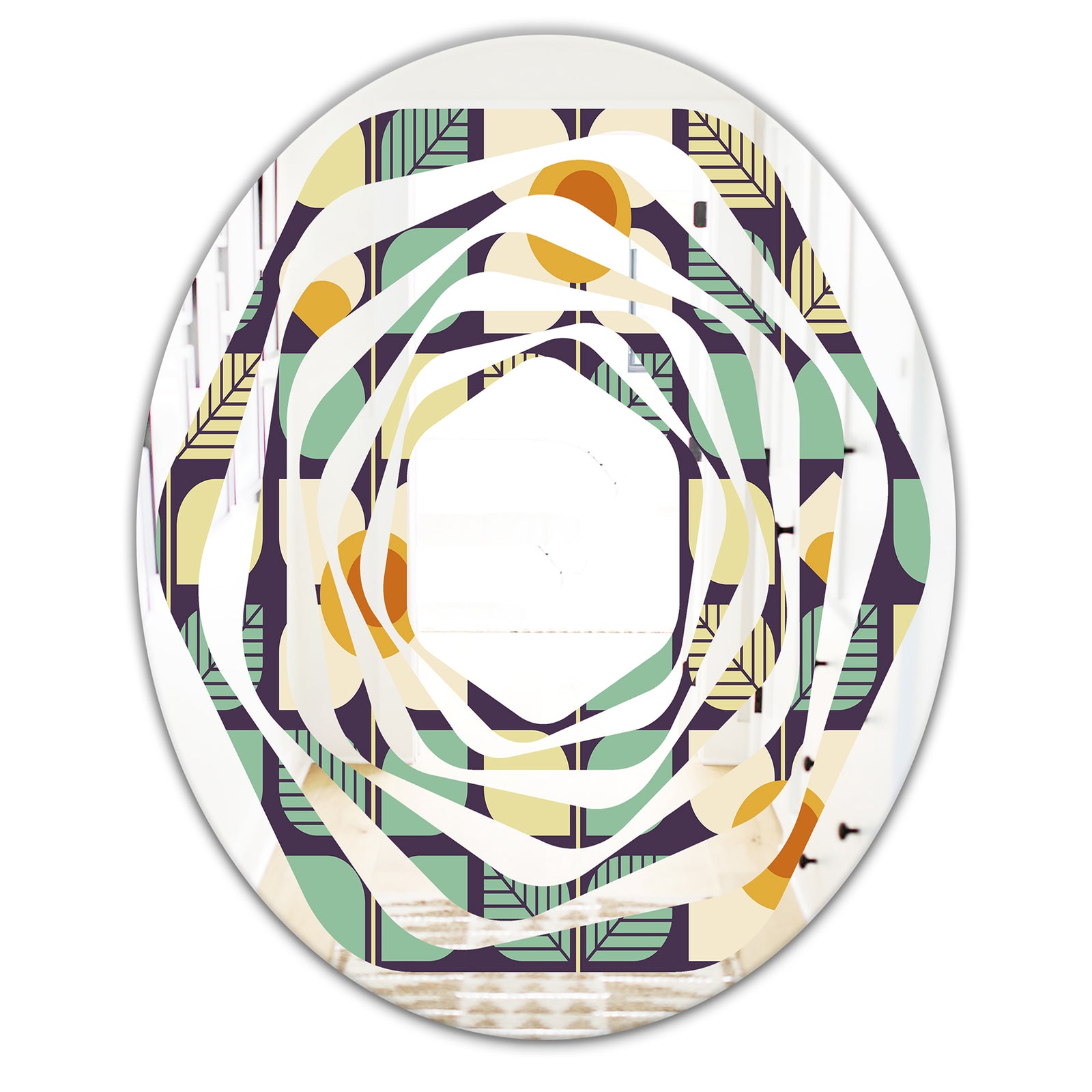 Botanical Retro Design III - Modern Round or Oval Wall Mirror - Whirl