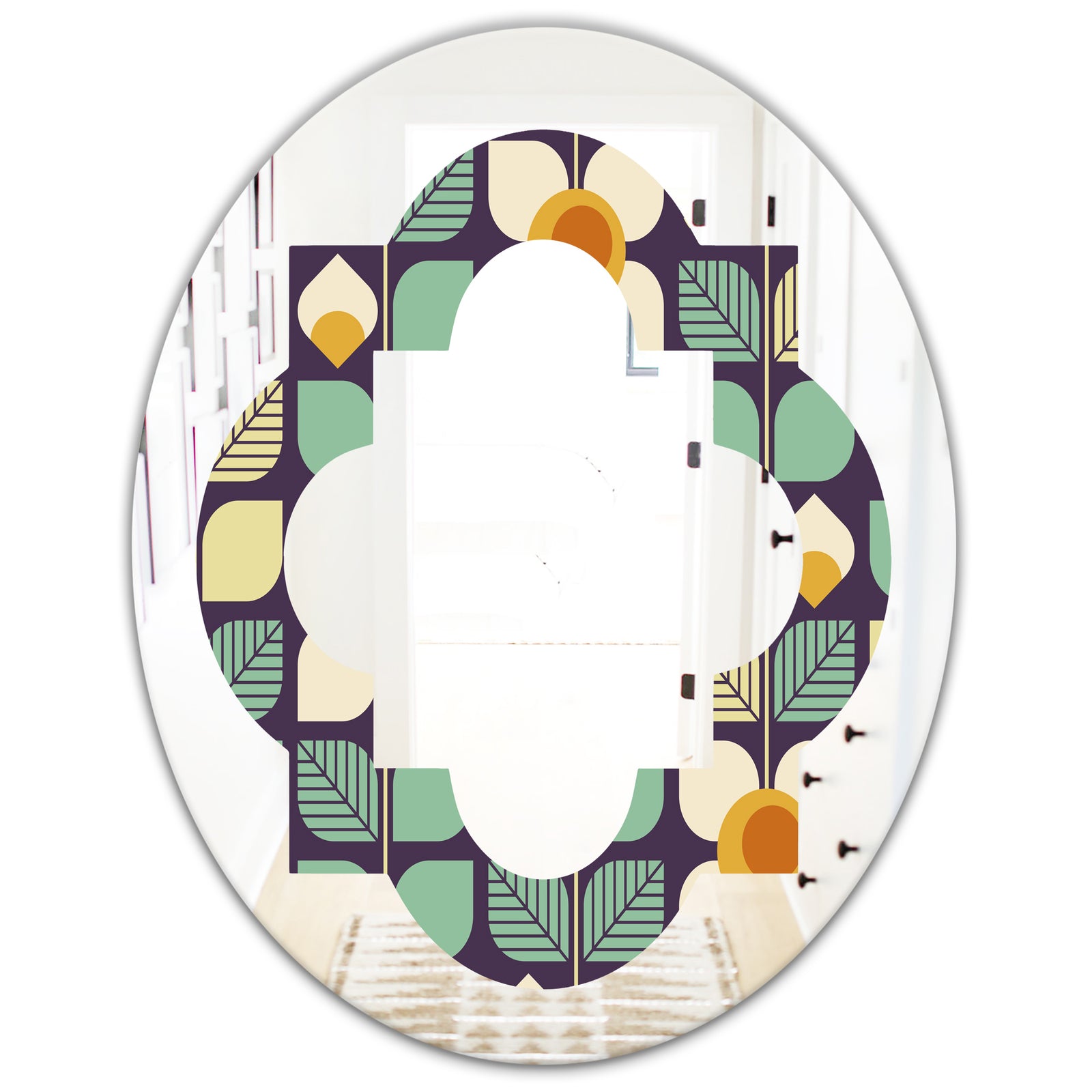 Botanical Retro Design III - Modern Round or Oval Wall Mirror - Quatrefoil
