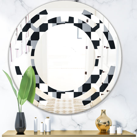 Geometric Monochrome Pattern I - Modern Round or Oval Wall Mirror - Space