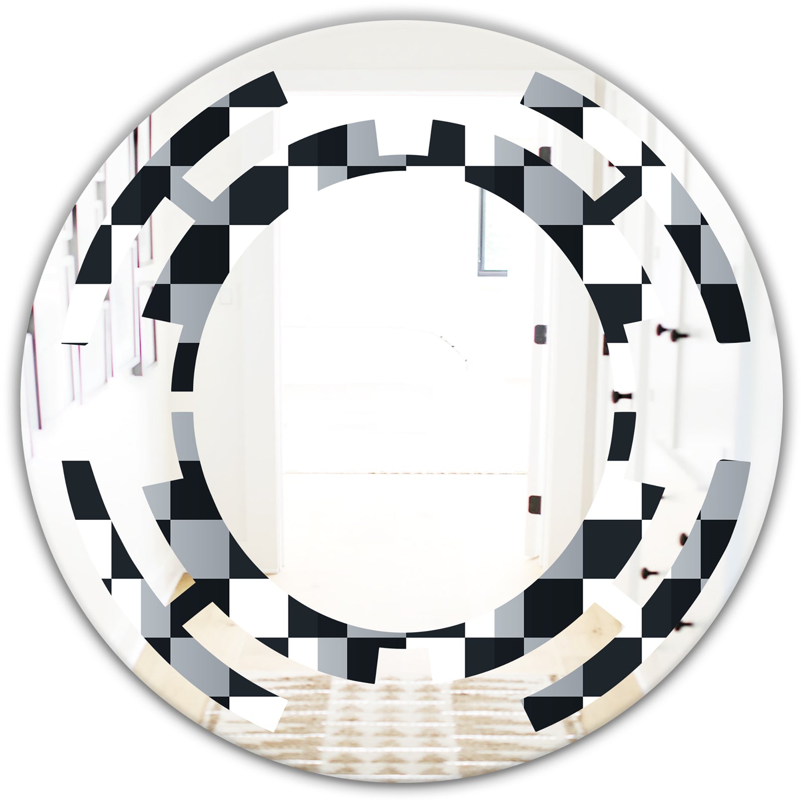 Geometric Monochrome Pattern I - Modern Round or Oval Wall Mirror - Space