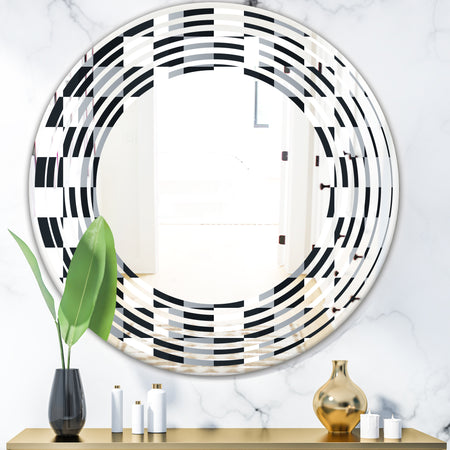 Geometric Monochrome Pattern I - Modern Round or Oval Wall Mirror - Wave