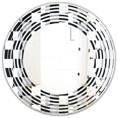 Geometric Monochrome Pattern I - Modern Round or Oval Wall Mirror - Wave