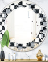 Geometric Monochrome Pattern I - Modern Round or Oval Wall Mirror - Leaves