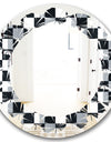 Geometric Monochrome Pattern I - Modern Round or Oval Wall Mirror - Leaves