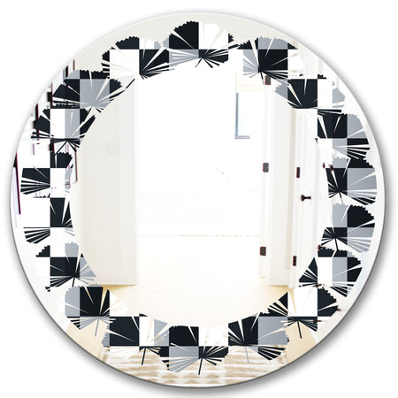 Geometric Monochrome Pattern I - Modern Round or Oval Wall Mirror - Leaves