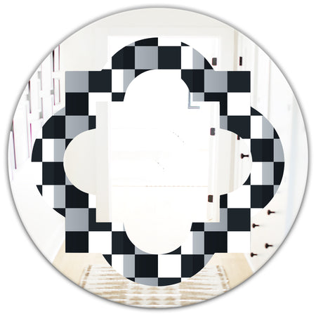 Geometric Monochrome Pattern I - Modern Round or Oval Wall Mirror - Quatrefoil