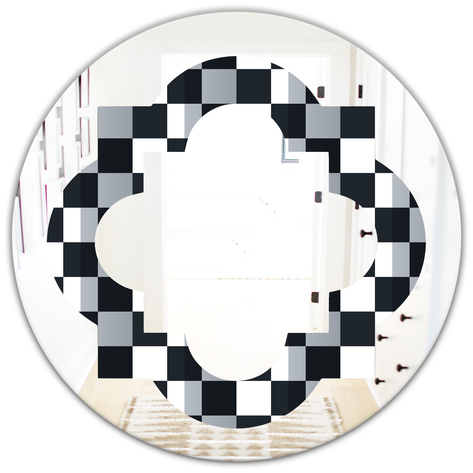 Geometric Monochrome Pattern I - Modern Round or Oval Wall Mirror - Quatrefoil