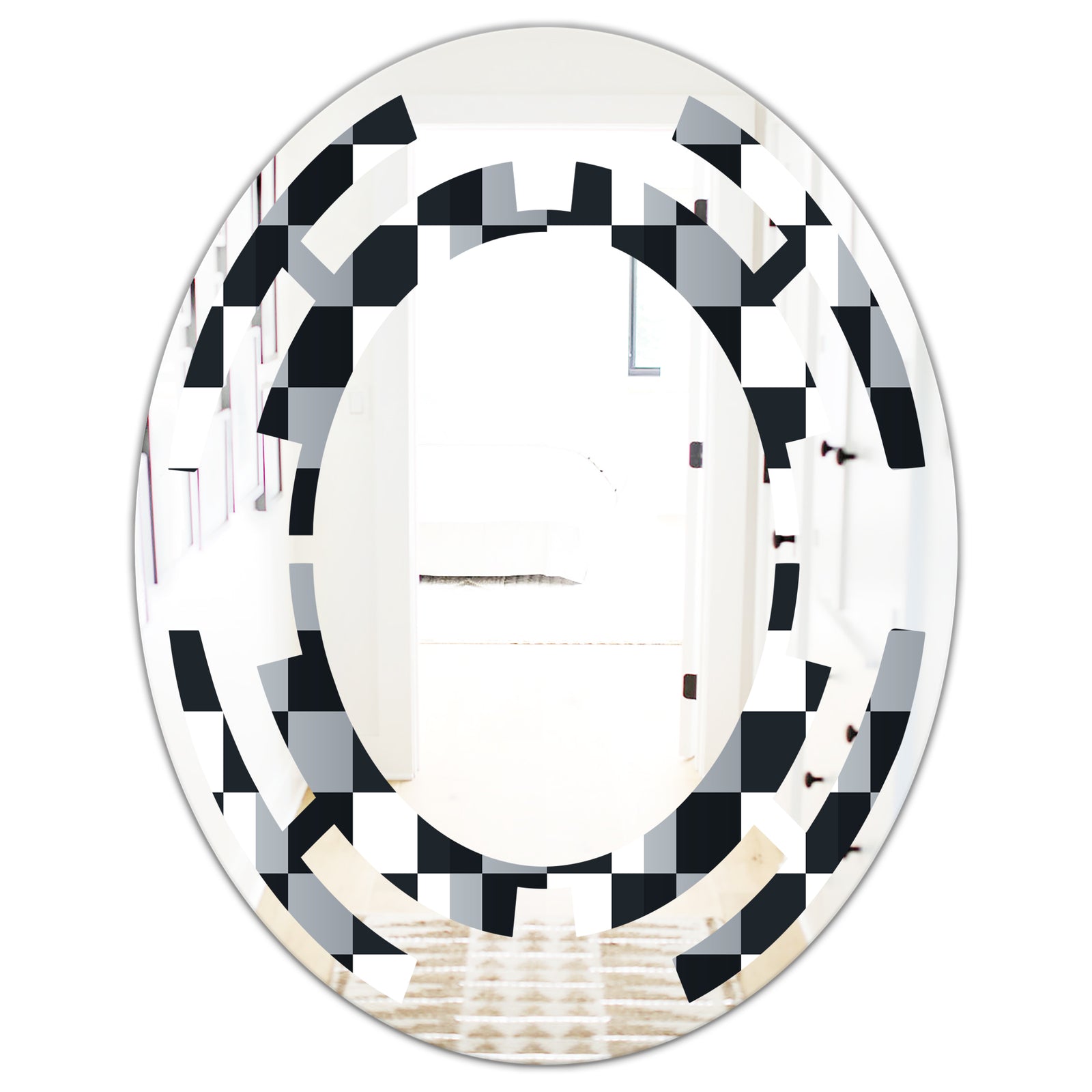 Geometric Monochrome Pattern I - Modern Round or Oval Wall Mirror - Space