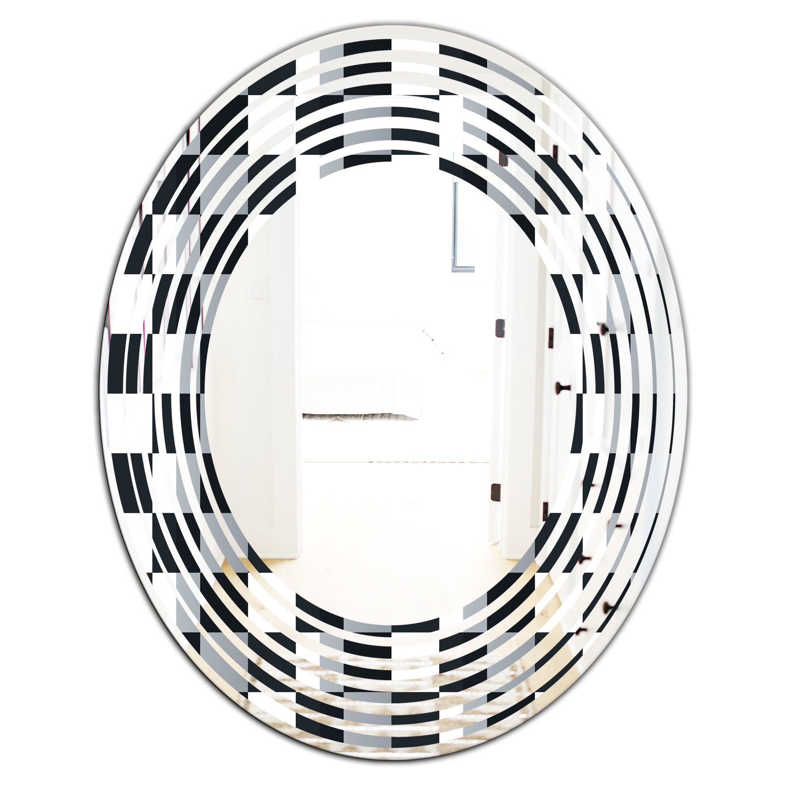 Geometric Monochrome Pattern I - Modern Round or Oval Wall Mirror - Wave