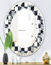 Geometric Monochrome Pattern I - Modern Round or Oval Wall Mirror - Leaves
