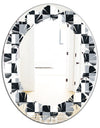 Geometric Monochrome Pattern I - Modern Round or Oval Wall Mirror - Leaves