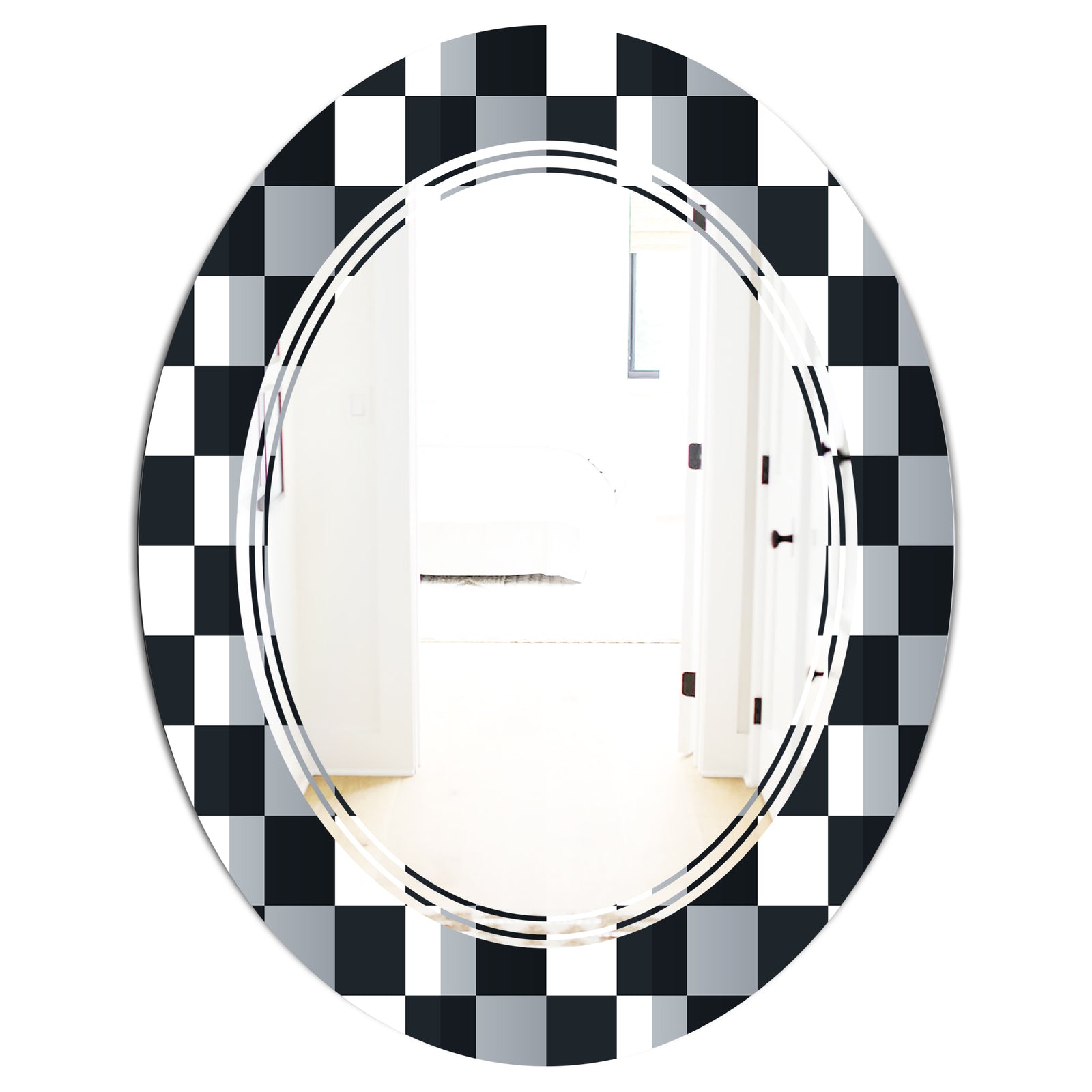 Geometric Monochrome Pattern I - Modern Round or Oval Wall Mirror - Triple C