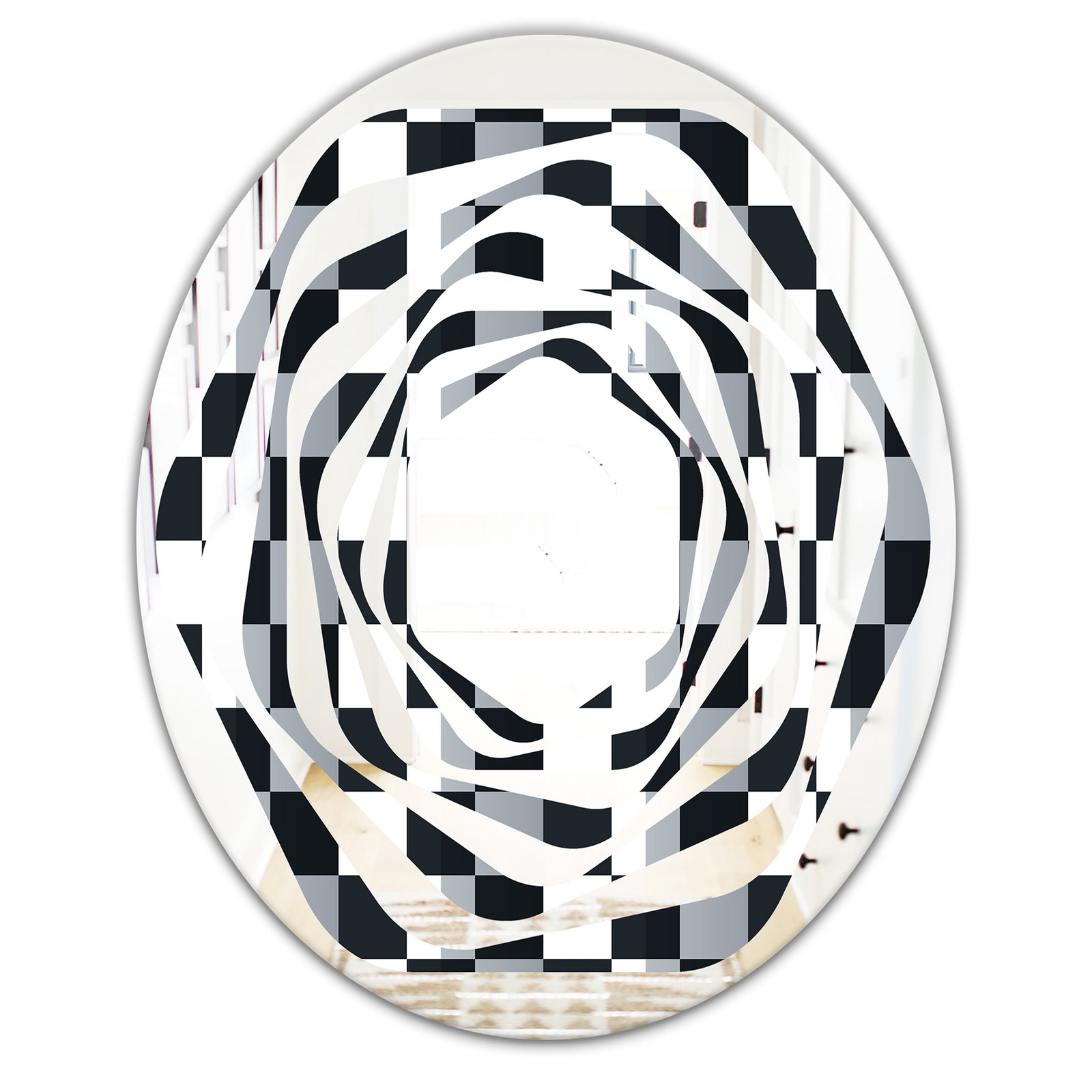 Geometric Monochrome Pattern I - Modern Round or Oval Wall Mirror - Whirl